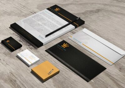 Grafica coordinata per biglietti da visita, carta intestata e buste da lettera