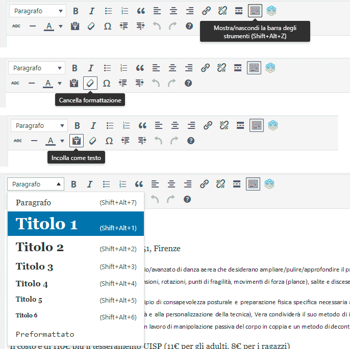 Strumenti di formattazione WordPress