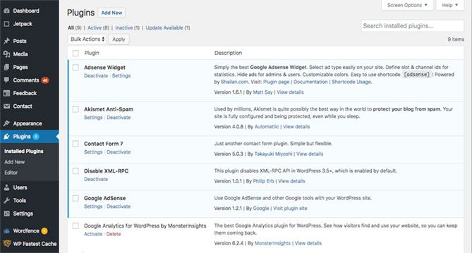 Eliminazione dei plugin non utilizzati
