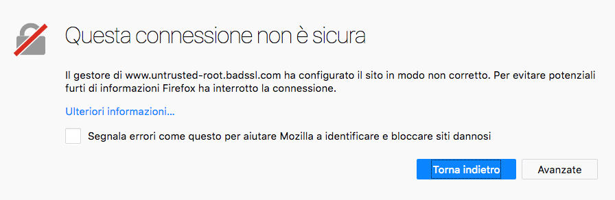 Errore sito non sicuro Errore sito non sicuro